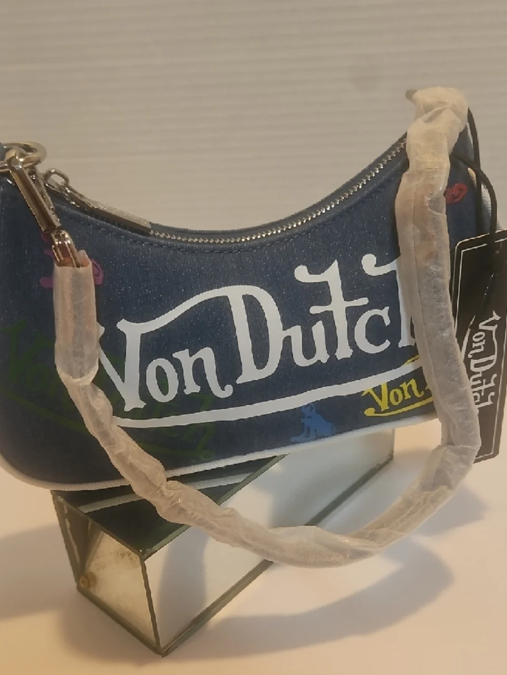 Von Dutch Denim Mini Shoulder Bag with Multicolor Logo Accents - Picture 7 of 9